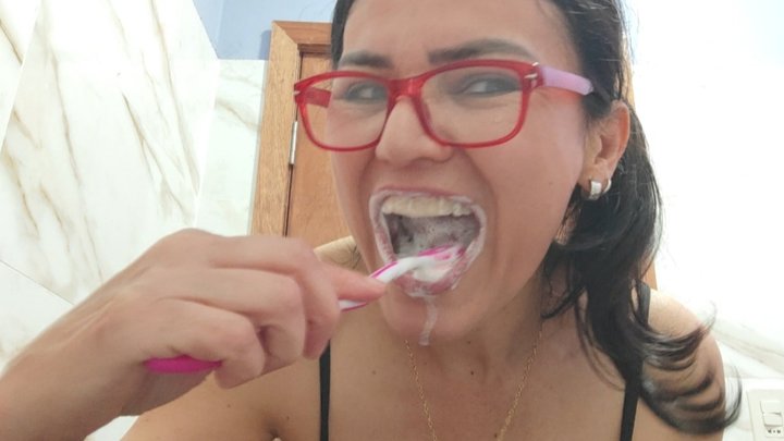 Brushing my super yellow teeth
