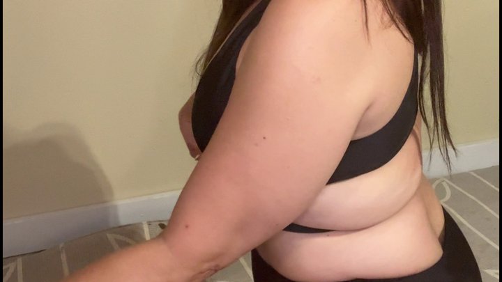 Food Play while bouncing on a ball in bikini