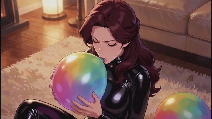 Balloons Stories #14B: Latex Catsuit Balloon Confession After Work (Animated)
