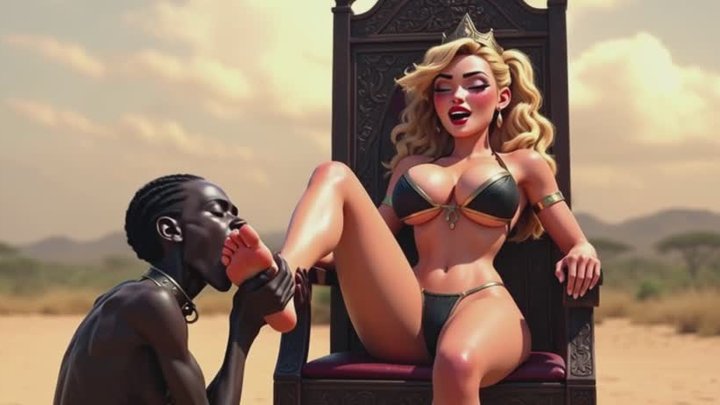 Mistress Dominates African Slave With Foot Worship