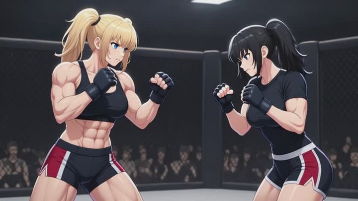 Muscular MMA Girls Cage Fight Then Strapon Domination Home Poolside Bedroom