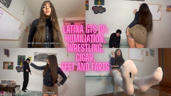 Shrunken boyfriend humiliation: wrestling, cigarette, ass, feet, and farts