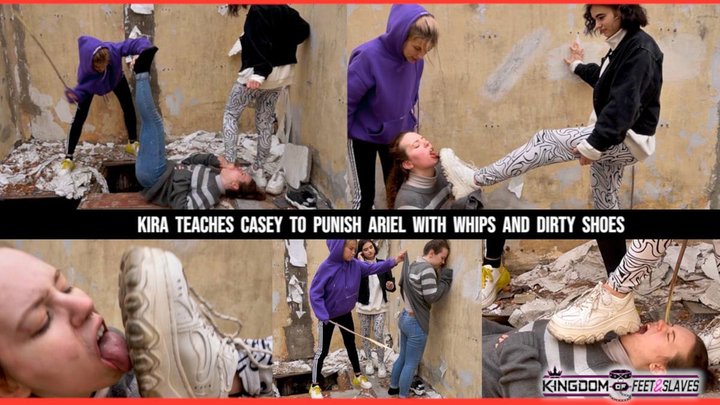 Kira Teaches Cassey to Punish Ariel with Whips and Dirty Shoes (HD 720)