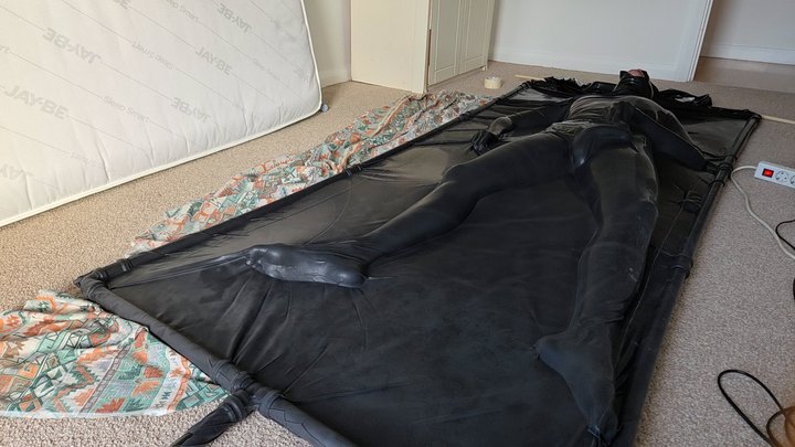 Naked and lubed in the vacbed and playing with vibrator and fleshlight until cum