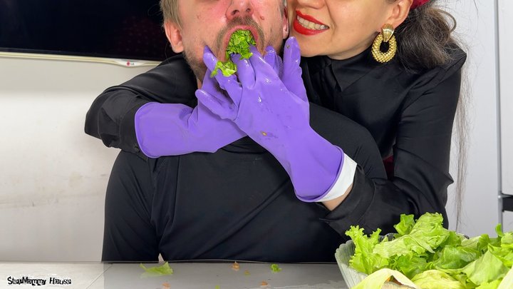Food Stuffing Punishment with Purple Rubber Gloves (Full Video, No Blur)