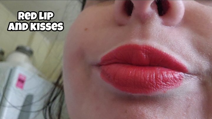 Red Lips Fetish Kisses to Camera - Slow Seductive Lip Play