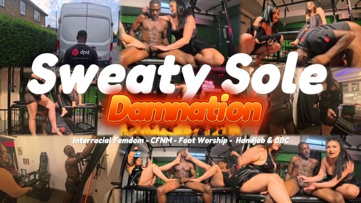 Sweaty Sole Damnation - Interracial Femdom - CFNM - Foot Worship - Handjob - BBC