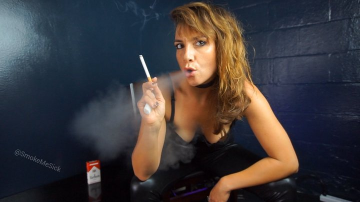 MILF Smoking & Coughing in Leather & Stilettos