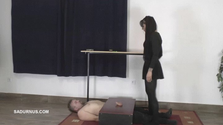 Mistress Cleo in pantyhose trample his slave to orgasm mp4