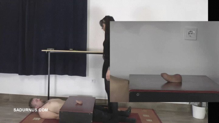Mistress Cleo in pantyhose trample his slave to orgasm PP mp4