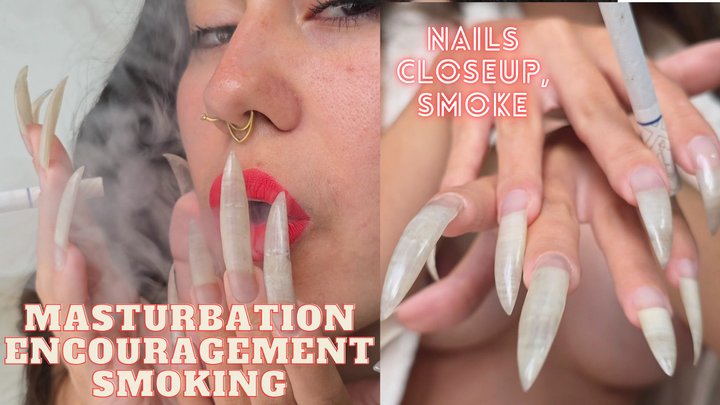(1080p) Pure smoke show, mesmerizing with long natural nails, red lips and smoki