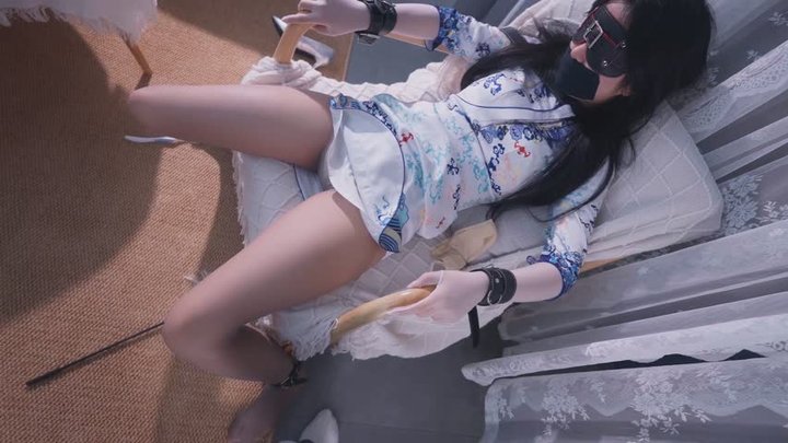Asian Girl Enjoys Cheongsam Chair Bondage Roleplay - Qipao, Sheer Pantyhose & Pa
