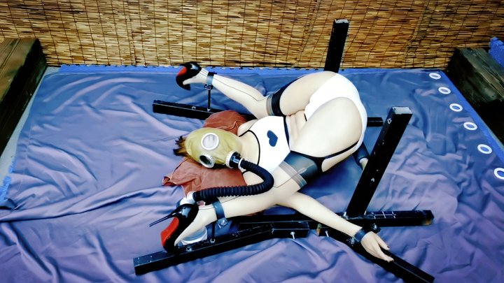 CFT045 BONDAGE HANDCUFF AND SHACKLE STRETCHING HOGTIE BALLGAGGED SMOTHERING WHIP