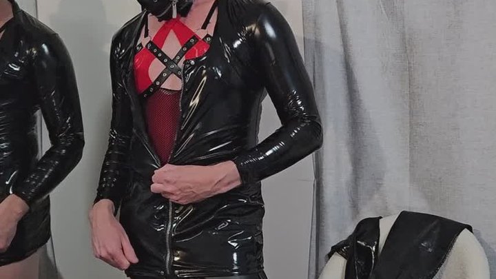 Work Strip 4 Black Latex dress skirt boots red