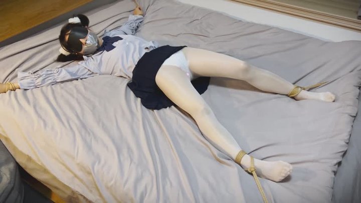 Asian Girl Enjoys Schoolgirl Rope Bondage Roleplay - White Pantyhose, Pigtails &