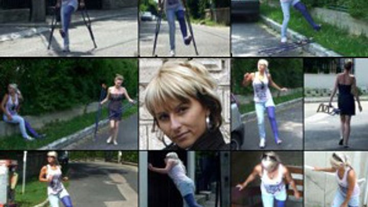 Yvette LLWC Crutch Theft in Broad Daylight Leaves Her Gimp-Hopping (in HD 1920X1