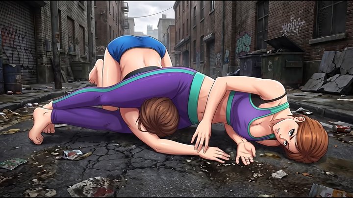 Headscissors Domination in the Alley – Tight Scissors Hold on the Dirty Street