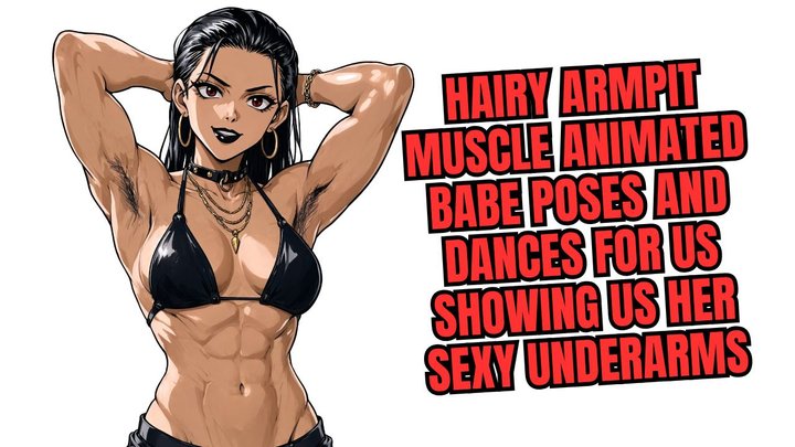 Hairy armpit muscled anime babe poses and dances for you showing you her sexy bu