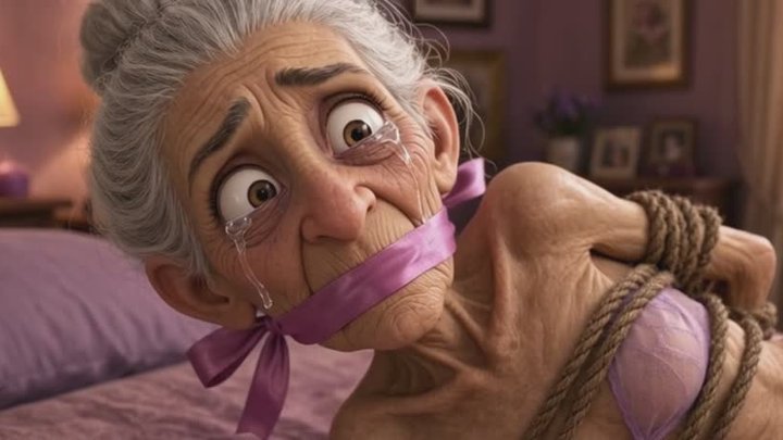Thin Elderly Woman Bound - Crying From Terror