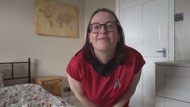 Star trek cosplay ensign Haley stripping and playing