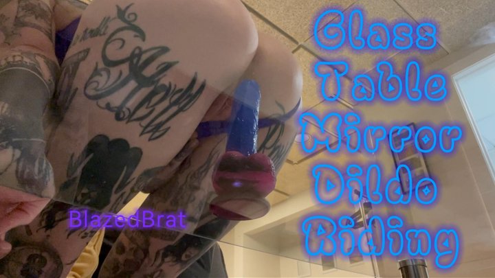 Glass Table Mirror Dildo Riding Purple Panties Reverse Cowgirl Creamy Cum | Blaz