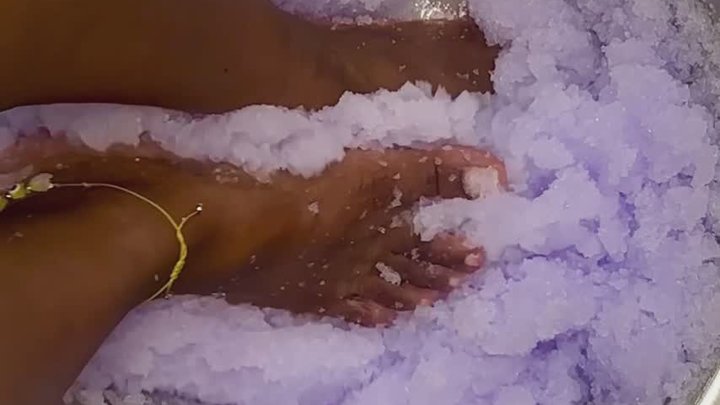 ASMR Purple Jelly Foot Spa - Miss Elektra's size 9 bare feet disappear into lave