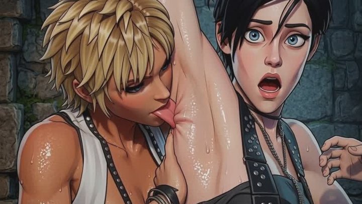 gorgeous sweaty armpit of dark haired animated bitch is licked in fetish obsessi