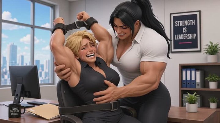 Muscular Boss Diana Tickles Her Strong Secretary Sasha 3D Animation