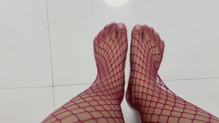 Wearing super thin red fishnets-Top view