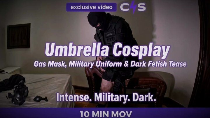 Umbrella Cosplay: Gas Mask, Military Uniform & Dark Fetish Tease - 10 Min MOV