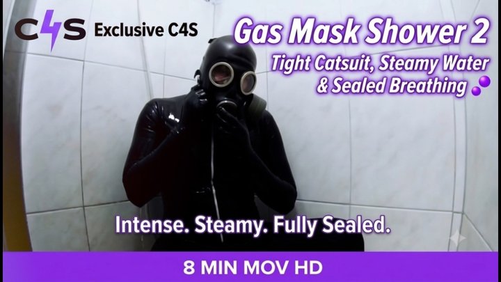 Gas Mask Shower 2: Tight Catsuit, Steamy Water & Sealed Breathing - 8 Min MOV
