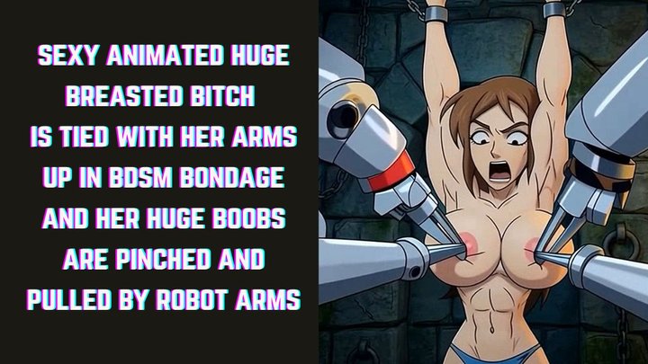 Sexy fit muscled anime bitch with massive tits has her huge breasts exposed in t