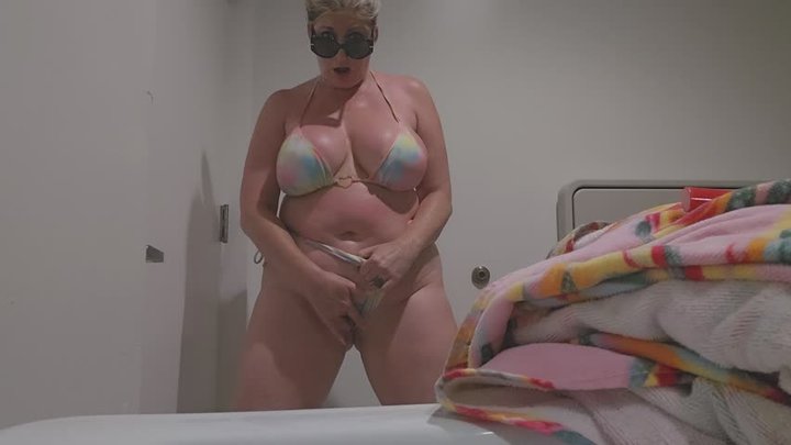Masturbating in a hotel pool bathroom