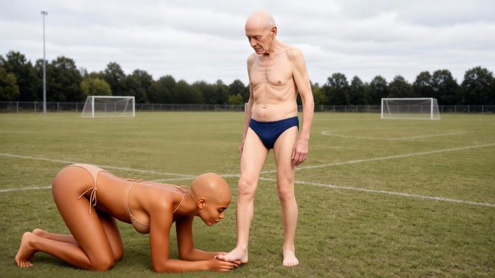 A Day at the Playing Fields an old man and strikingly attractive young woman wre