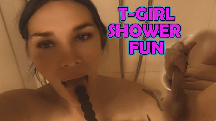 Trans Girl Plays with Cock in Shower then Fucks her Ass with Toy