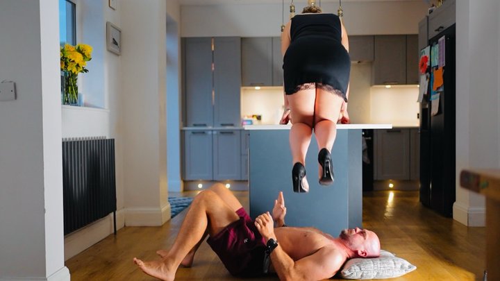 Tied up for 10mins while my heels ruin his face & body!