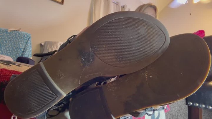 Making my pathetic foot bitch sniff my feet while his wife is gone