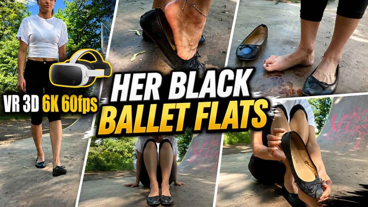 VR 3D 6K 180 60 fps | Angelina’s Black Ballerina Flats Shoeplay – Barefoot Soles