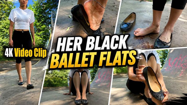4K Video Clip | Angelina’s Black Ballerina Flats Shoeplay – Barefoot Soles, Toes