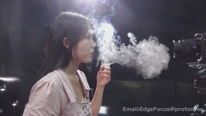 Asian Beauty Deep Inhales and Exhales Thick White Cigarette Smoke — NING1 4K