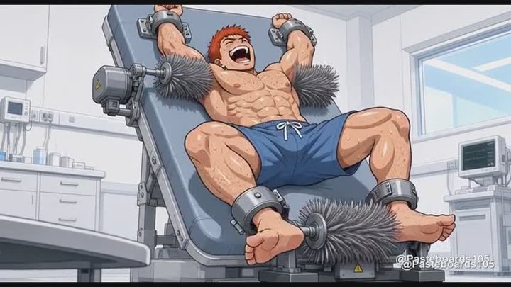 Med Bay Restraints - Bound To The Exam Table, Brush Rollers On Bare Soles (Anime