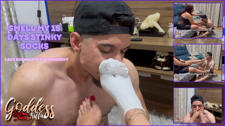 720p - 15 Days Stinky Socks Punishment – Kiffa Makes Roommate Sniff, Swallow and