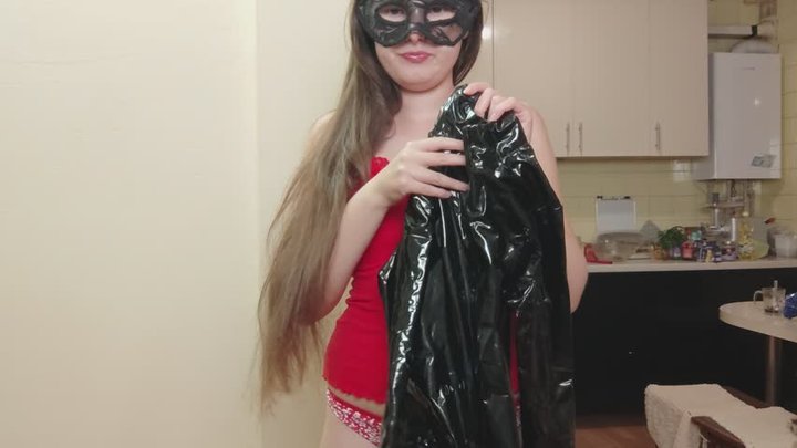 Latex Strapon Dressing & Rubber Cock Stroke | Glossy Vinyl Tease Moaning