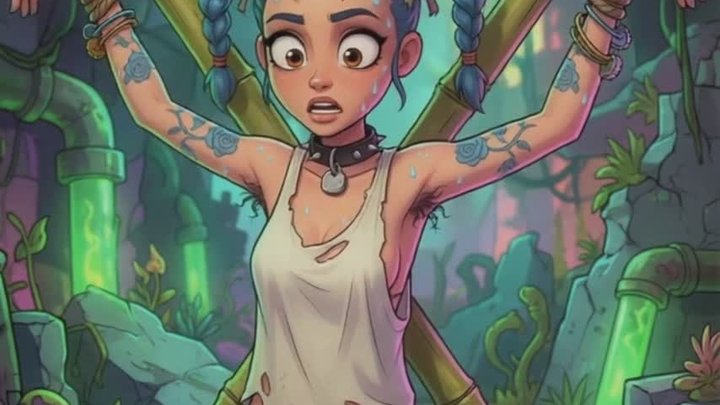hot anime tattooed babe is tied to a cross in BDSM bondage showing off her sexy 