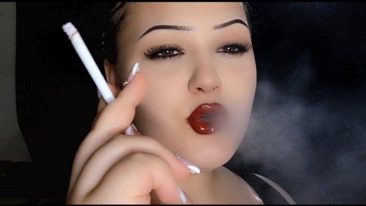 Glossy Red Lips & 2 Slim Cigarettes