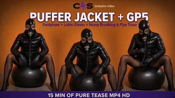 GP5 on the Pilates Ball: Vinyl Puffer Jacket, Shiny Pantyhose & Latex Gloves - 1