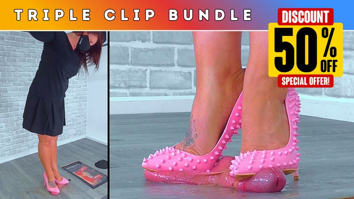 Cum Under My Pink Spikey Heels As I Puncture Your Balls (258) - Triple Bundle - 