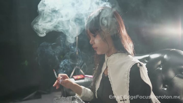 Intense Smoking Girl Lights Up for Deep Drags and Thick Smoke Clouds — BZ1 HD