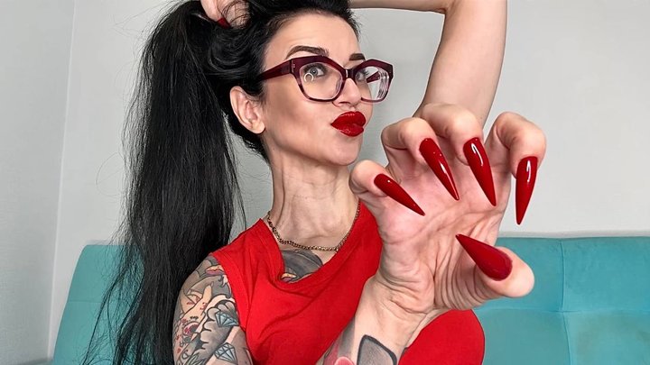 All red, RED Long sharp nails, claws and my new jewelry (2688x1512)