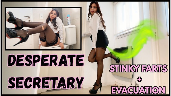 Desperate Secretary Can’t Hold It – Extremely Long Stinky Farts & Toilet Evacuat